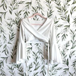 Flounce Sleeve White Crop Top